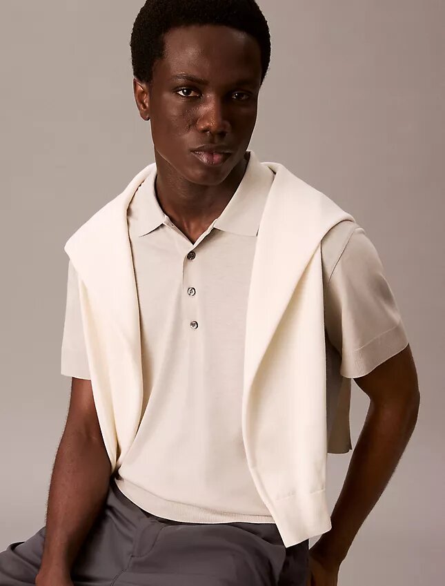 Polo in maglia fine mista lyocell Polo in maglia fine mista lyocell