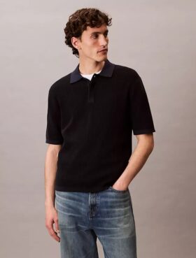 Polo in morbido cotone a trama waffle