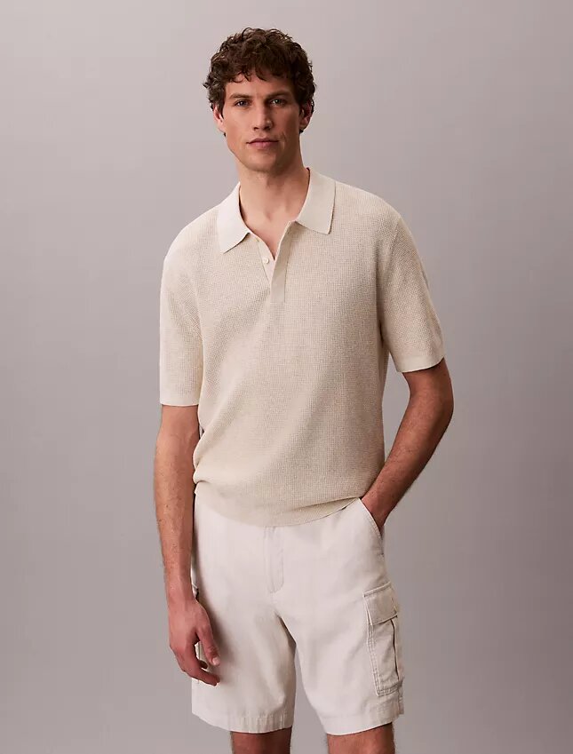Polo in morbido cotone a trama waffle Polo in morbido cotone a trama waffle