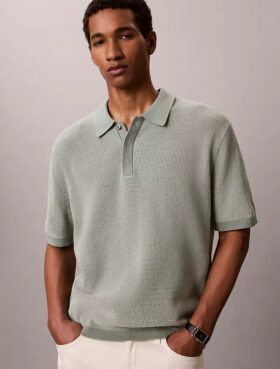 Polo in morbido cotone a trama waffle