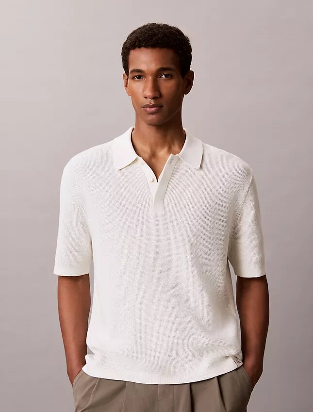 Polo in morbido cotone a trama waffle Polo in morbido cotone a trama waffle