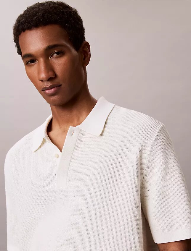 Polo in morbido cotone a trama waffle Polo in morbido cotone a trama waffle