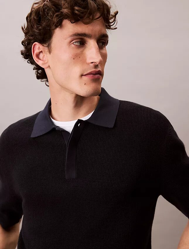 Polo in morbido cotone a trama waffle Polo in morbido cotone a trama waffle