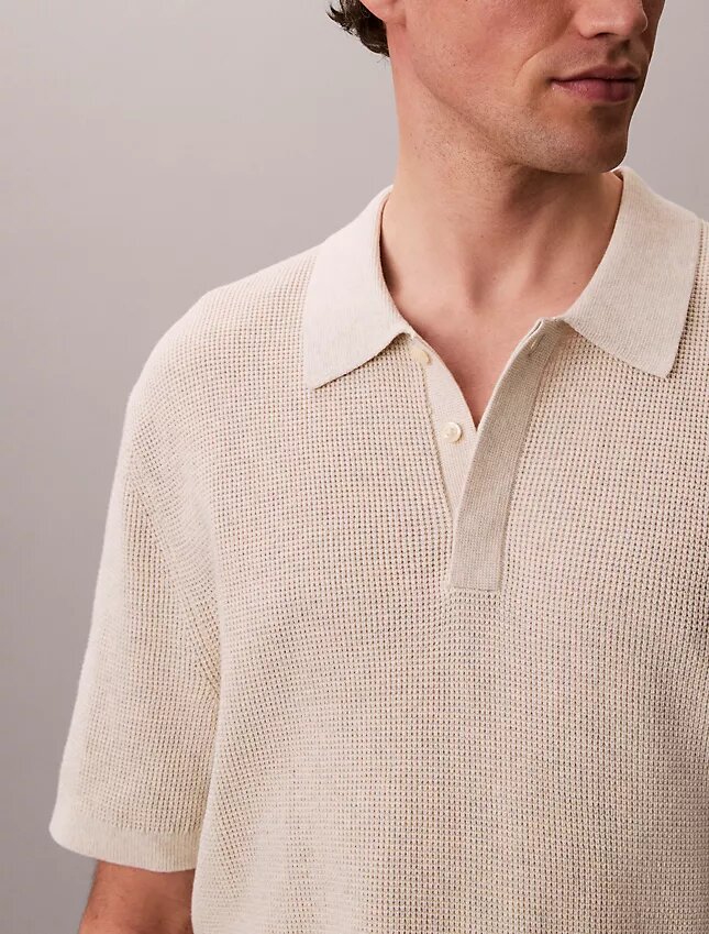 Polo in morbido cotone a trama waffle Polo in morbido cotone a trama waffle