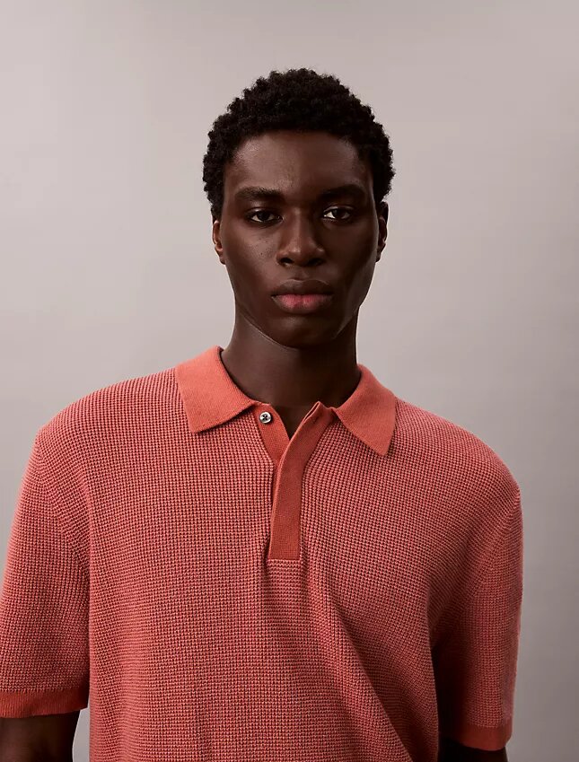 Polo in morbido cotone a trama waffle Polo in morbido cotone a trama waffle