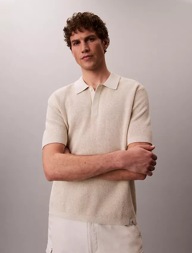 Polo in morbido cotone a trama waffle Polo in morbido cotone a trama waffle