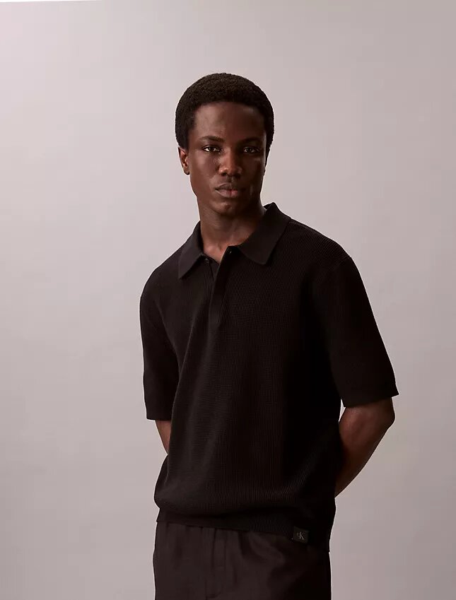 Polo in morbido cotone a trama waffle Polo in morbido cotone a trama waffle