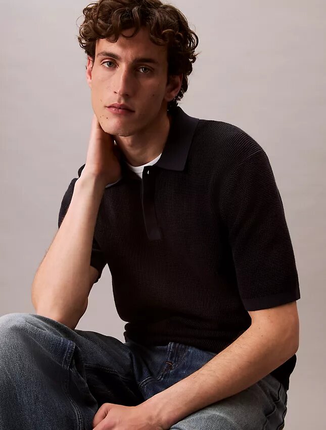 Polo in morbido cotone a trama waffle Polo in morbido cotone a trama waffle