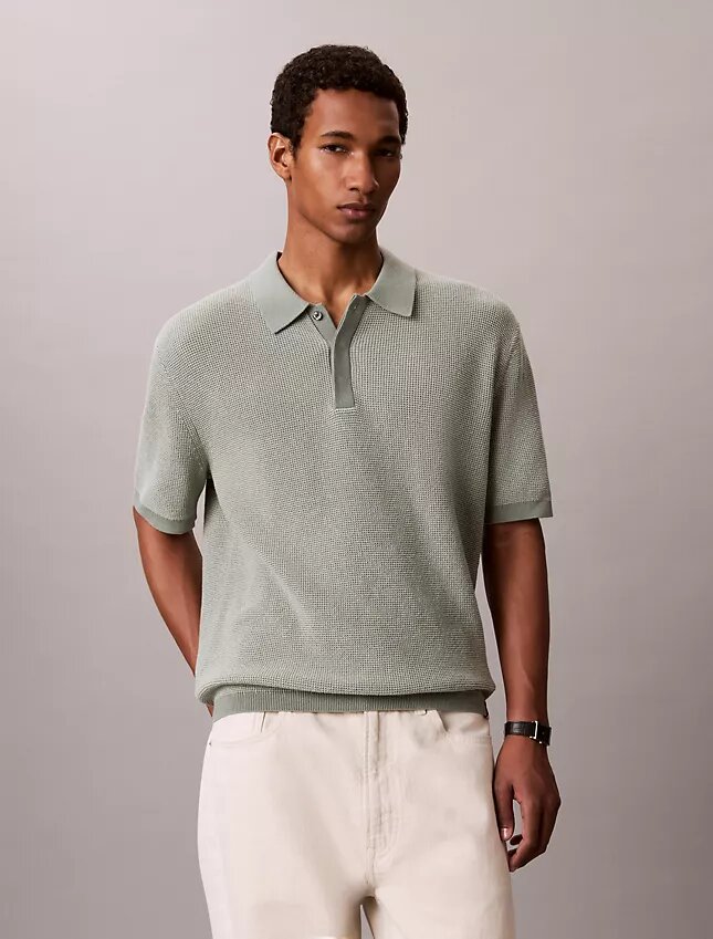 Polo in morbido cotone a trama waffle Polo in morbido cotone a trama waffle