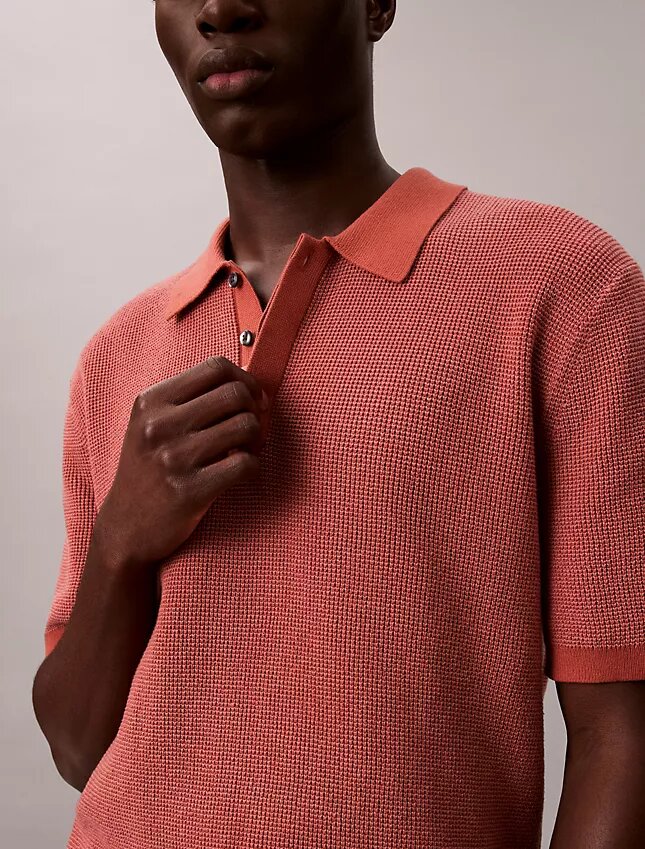 Polo in morbido cotone a trama waffle Polo in morbido cotone a trama waffle