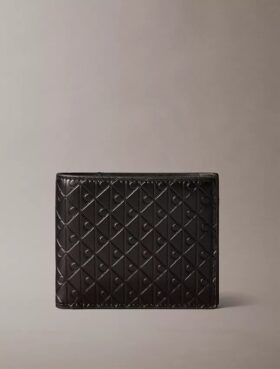 Portafoglio a doppia piega con monogramma goffrato su tutta la superficie e portamonete
