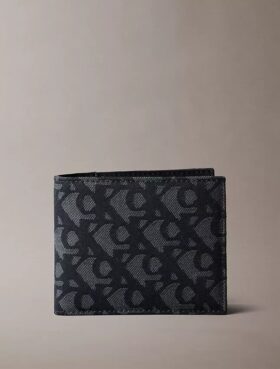 Portafoglio a doppia piega con monogramma su tutta la superficie