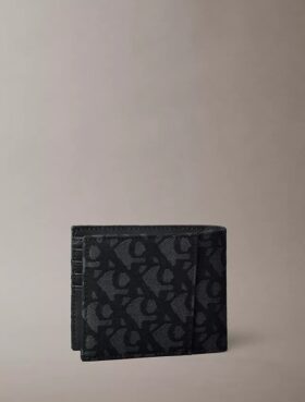 Portafoglio a doppia piega con monogramma su tutta la superficie