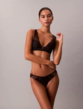 Reggiseno a balconcino in pizzo nero CK Black Geo leggermente foderato