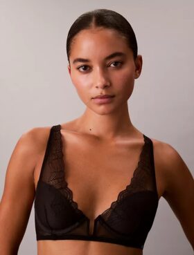 Reggiseno a balconcino in pizzo nero CK Black Geo leggermente foderato