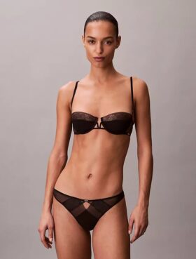 Reggiseno a balconcino Unlined in pizzo geometrico nero CK Black