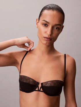 Reggiseno a balconcino Unlined in pizzo geometrico nero CK Black