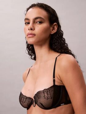 Reggiseno a balconcino Unlined in pizzo geometrico nero CK Black