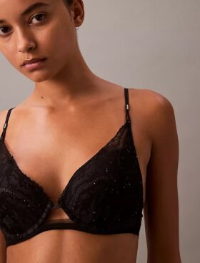 Reggiseno Push-Up a balconcino in pizzo floreale nero CK Black