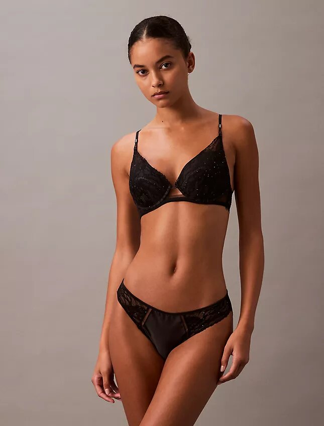Reggiseno Push-Up a balconcino in pizzo floreale nero CK Black Reggiseno Push-Up a balconcino in pizzo floreale nero CK Black