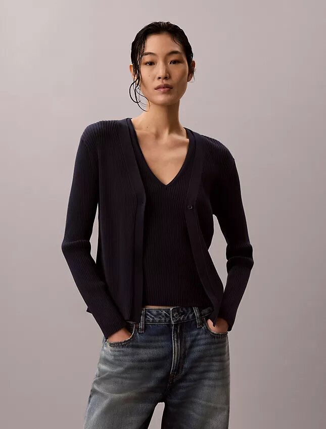 Set canotta e cardigan a costine in cotone Set canotta e cardigan a costine in cotone