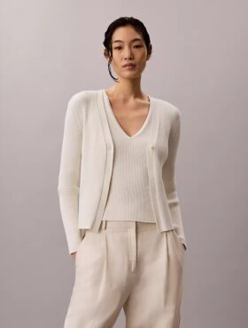 Set canotta e cardigan a costine in cotone