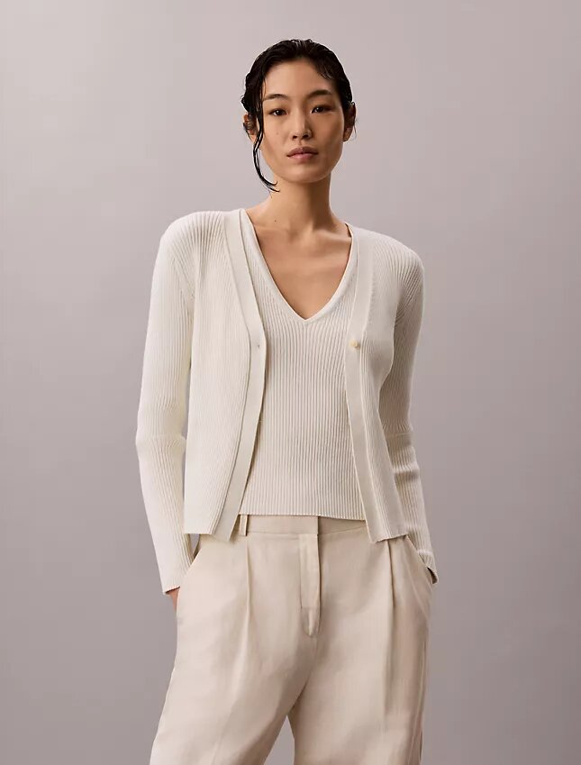 Set canotta e cardigan a costine in cotone Set canotta e cardigan a costine in cotone
