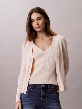 Set canotta e cardigan a costine in cotone