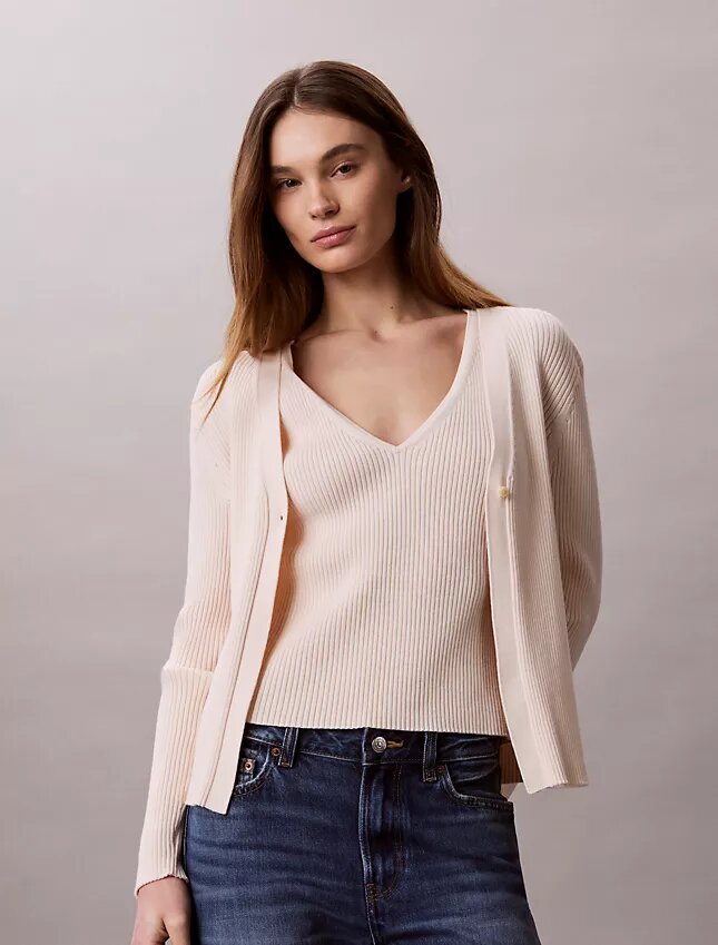 Set canotta e cardigan a costine in cotone Set canotta e cardigan a costine in cotone