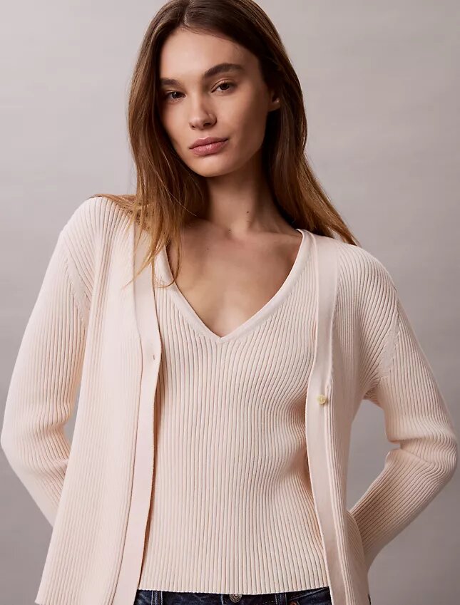 Set canotta e cardigan a costine in cotone Set canotta e cardigan a costine in cotone