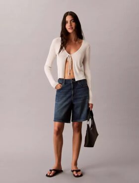 Shorts in Denim A-line con orlo arrotolato