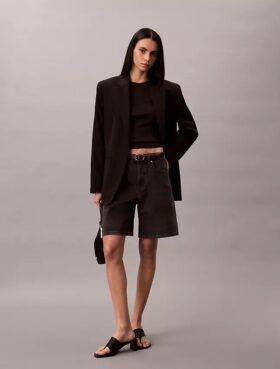 Shorts in Denim A-line con orlo arrotolato