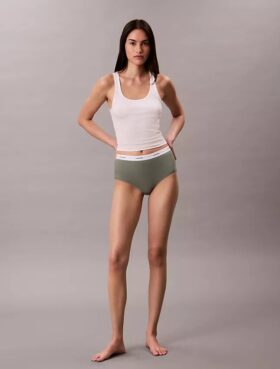 Slip a vita alta in cotone elasticizzato a costine
