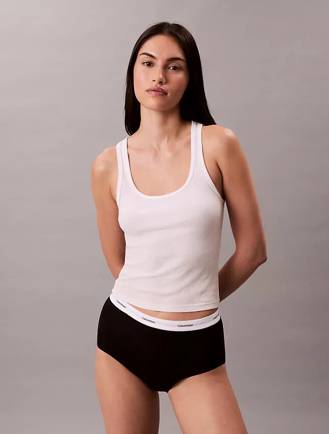 Slip a vita alta in cotone elasticizzato a costine Slip a vita alta in cotone elasticizzato a costine