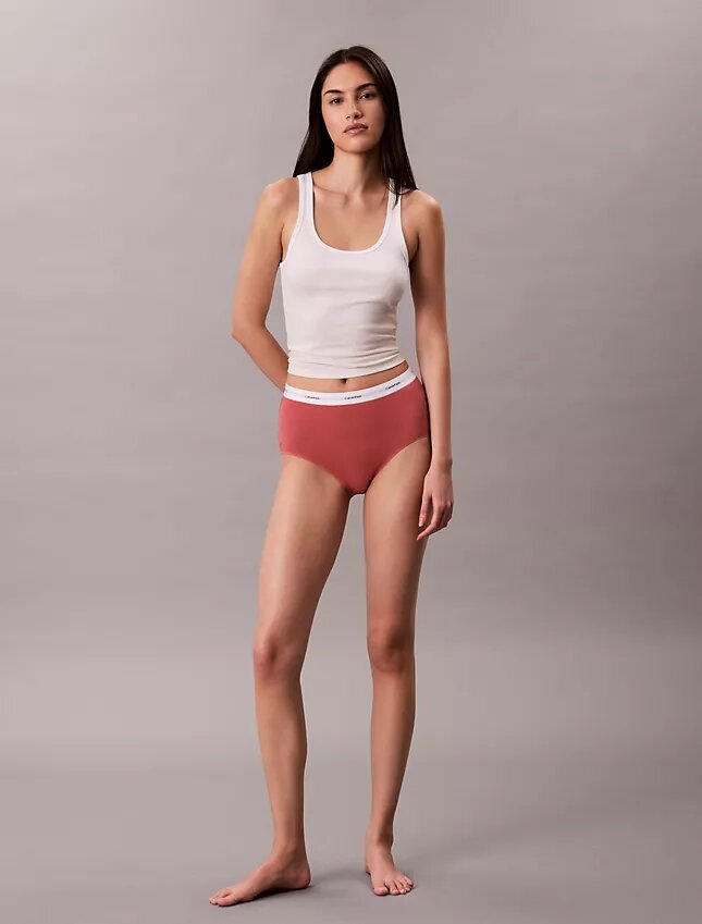 Slip a vita alta in cotone elasticizzato a costine Slip a vita alta in cotone elasticizzato a costine
