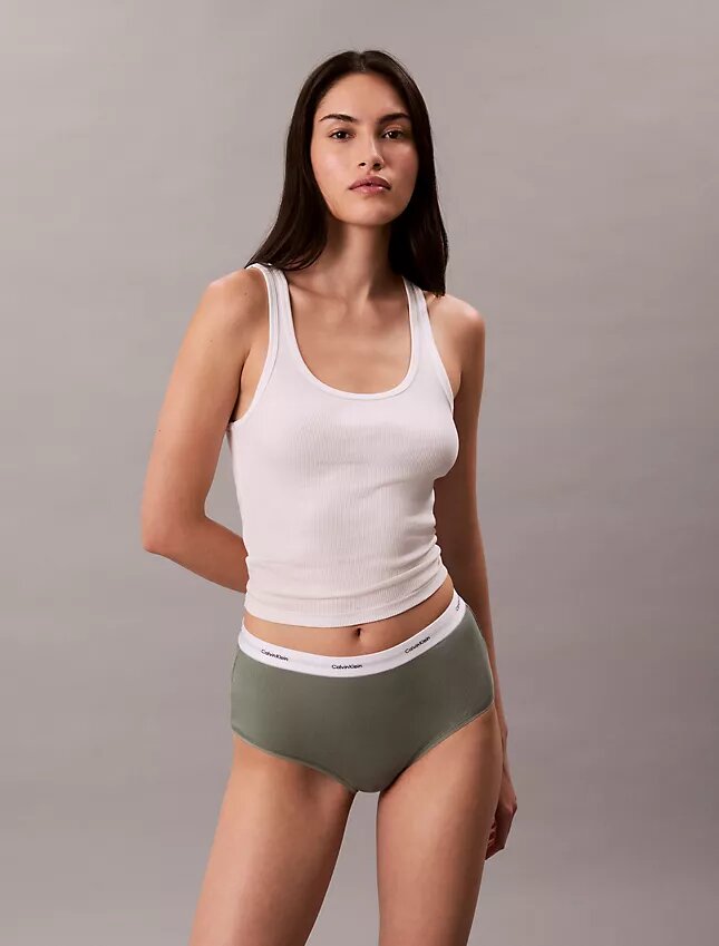 Slip a vita alta in cotone elasticizzato a costine Slip a vita alta in cotone elasticizzato a costine
