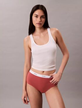 Slip a vita alta in cotone elasticizzato a costine
