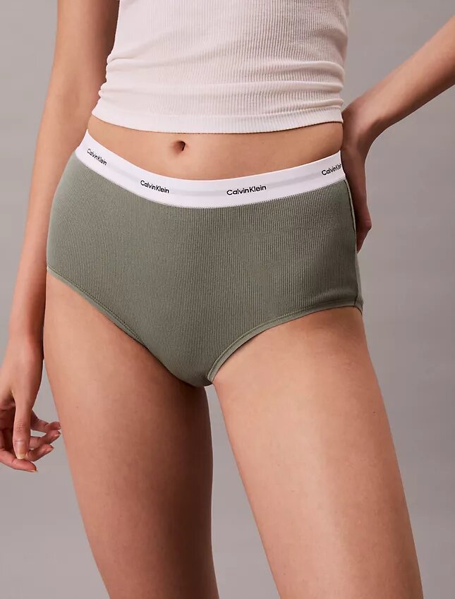 Slip a vita alta in cotone elasticizzato a costine Slip a vita alta in cotone elasticizzato a costine