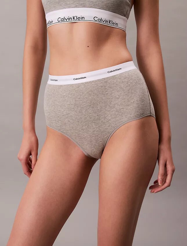 Slip a vita alta in cotone elasticizzato a costine Slip a vita alta in cotone elasticizzato a costine