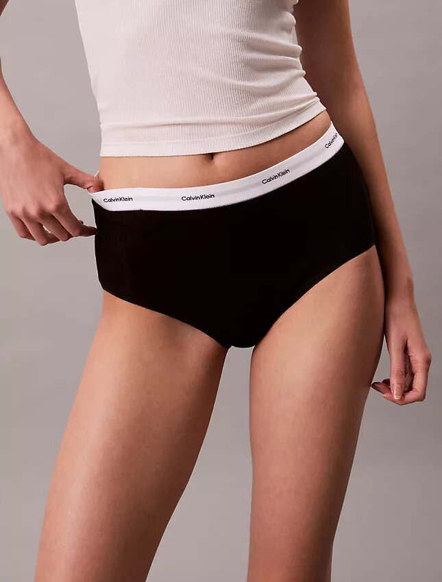 Slip a vita alta in cotone elasticizzato a costine Slip a vita alta in cotone elasticizzato a costine