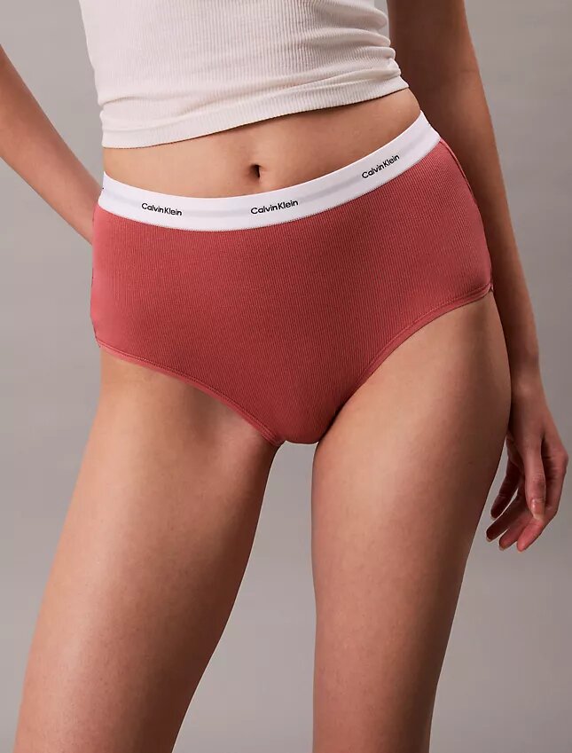 Slip a vita alta in cotone elasticizzato a costine Slip a vita alta in cotone elasticizzato a costine