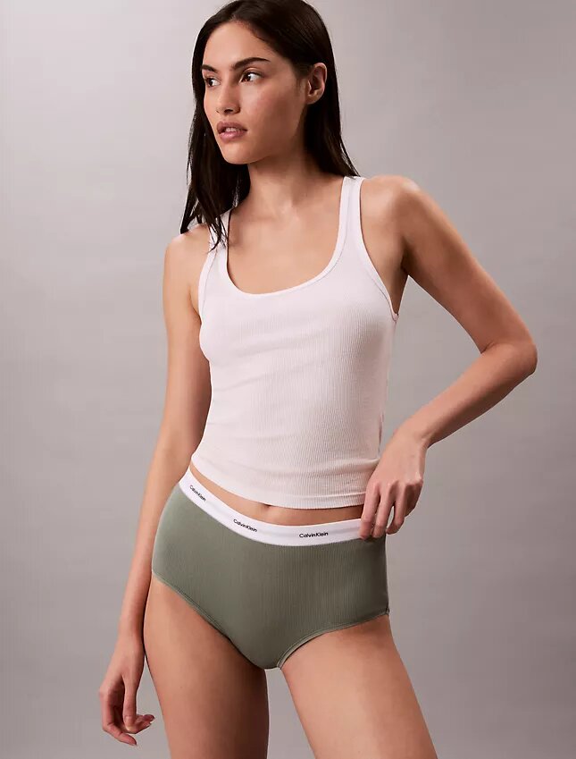 Slip a vita alta in cotone elasticizzato a costine Slip a vita alta in cotone elasticizzato a costine