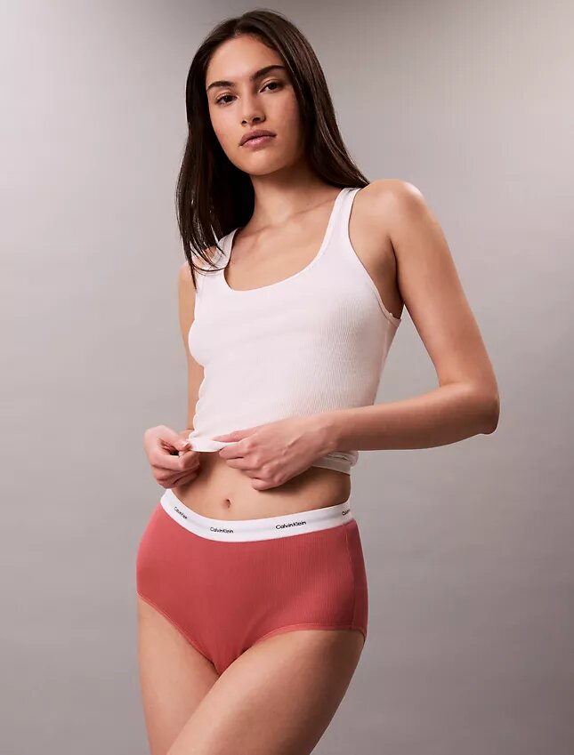 Slip a vita alta in cotone elasticizzato a costine Slip a vita alta in cotone elasticizzato a costine