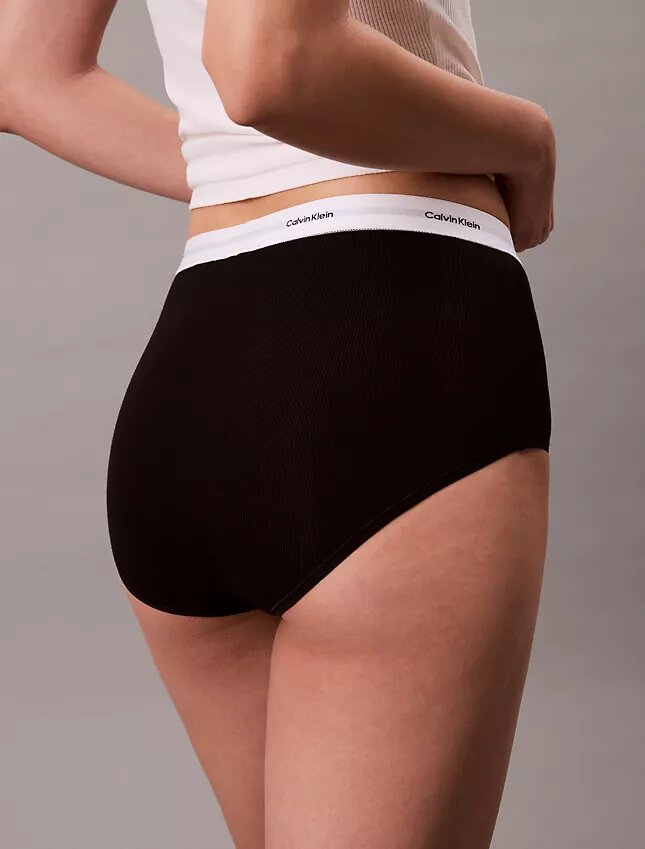 Slip a vita alta in cotone elasticizzato a costine Slip a vita alta in cotone elasticizzato a costine