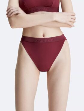 Slip bikini a vita alta in tinta