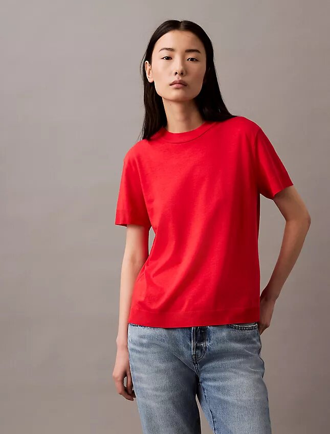 T-shirt a collo alto in maglia fine T-shirt a collo alto in maglia fine