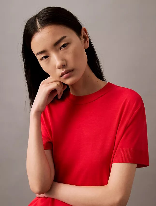 T-shirt a collo alto in maglia fine T-shirt a collo alto in maglia fine