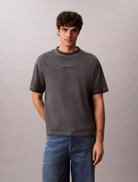 T-shirt classica a girocollo con grafica del logo in tinta sbiadita