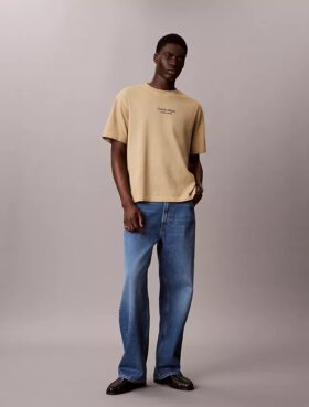 T-shirt classica a girocollo con grafica del logo in tinta sbiadita