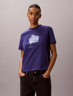 T-shirt classica con grafica floreale sfocata